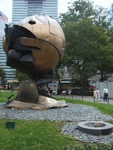This is what's left of a sculpture that once stood at the base of the WTC.