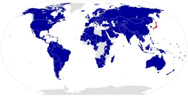 東日本大震災に対して支援を表明した国の地図 / Wikipedia