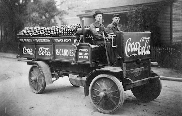 Early Delivery Truck in Knoxville, TN The Rapid Truck, made by the Rapid Motor Vehicle Company in Pontiac, MI, was the first truck in Knoxville, TN. This photo was taken in 1909. / Coca Cola