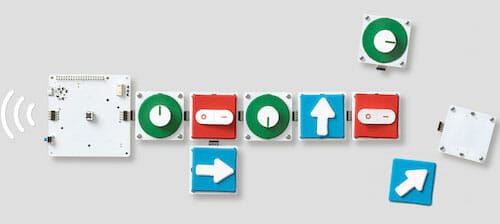 We’ve created a modular system for tangible programming made up of electronic boards and programmable pucks — which enable you to send instructions to devices when connected together.