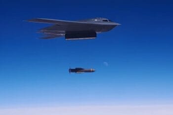 Dropping a GBU-57 bomb from a B-2A