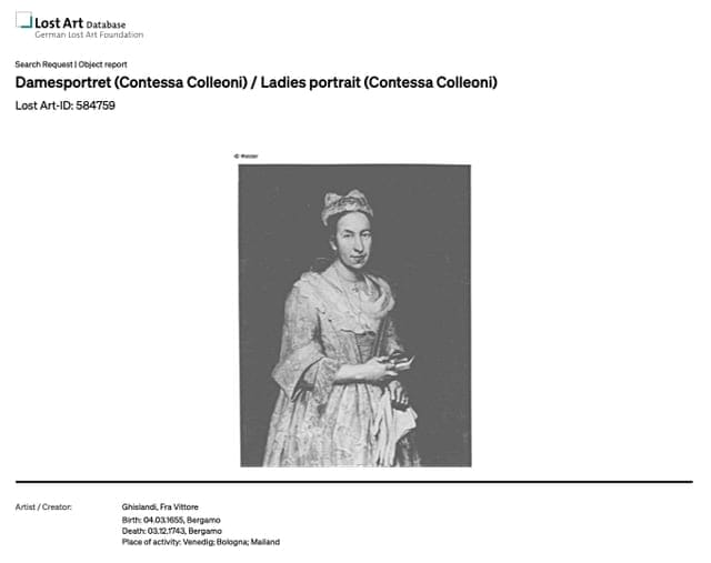 Ladies portrait (Contessa Colleoni) Lost Art Database