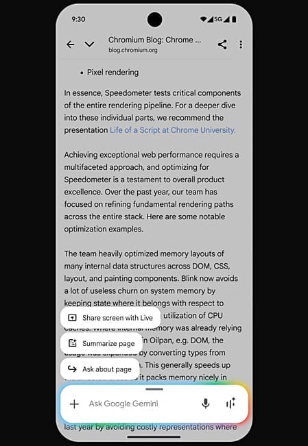 Gemini in Chrome for Smartphone